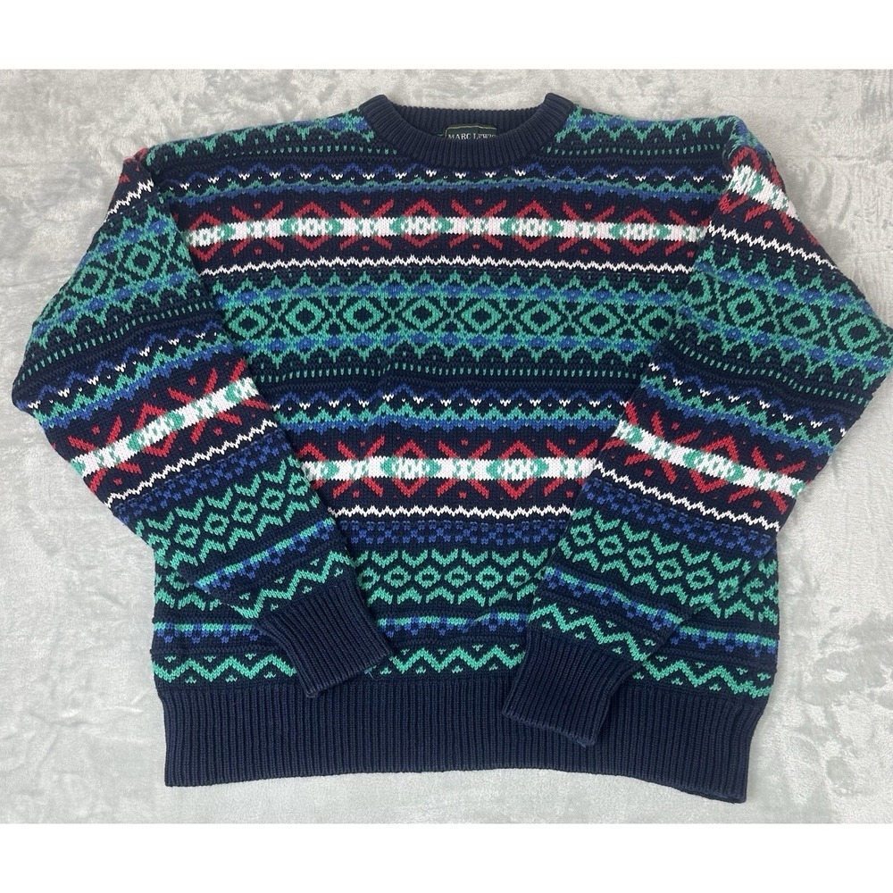 VTG Textured 3D Sweater Mens XL Blue Green‎ Y2K 90s Marc Lewis Chunky Grandpa